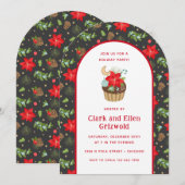 Invitation Poinsettia Cupcake de Fêtes (Devant / Derrière)