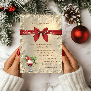 Invitation Poinsettia de cocktail Ruban Rouge Noël Corporated