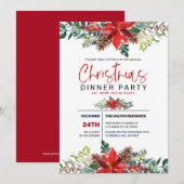 Invitation Poinsettia de Noël rouge et feuillage d'hiver (Devant / Derrière)