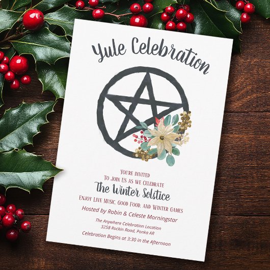 Invitation Poinsettia de Yule Étoile de pentacle du solstice