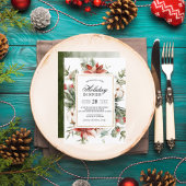 Invitation Poinsettia d'hiver à l'aquarelle & Sapin vert