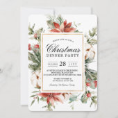 Invitation Poinsettia d'hiver à l'aquarelle & Sapin Vert I (Devant)