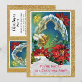 Invitation Poinsettia et Gold Bells Fête de Noël (Devant / Derrière)