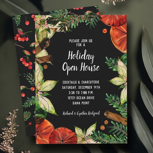Invitation Poinsettia et Oranges Noël