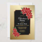 Invitation Poinsettia fête de Noël Or Bordée Noir (Devant)