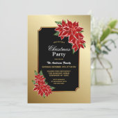 Invitation Poinsettia fête de Noël Or Bordée Noir (Debout devant)