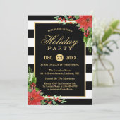 Invitation Poinsettia Floral Gold Frame Fête de Vacances (Debout devant)