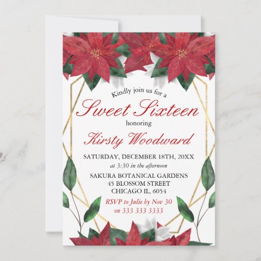 Invitation Poinsettia Floral Noël Douceur 16 aquarelle (Devant)
