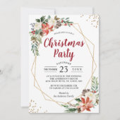 Invitation Poinsettia Géométrique Or Fête de Noël Florale (Devant)