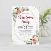 Invitation Poinsettia Géométrique Or Fête de Noël Florale (Debout devant)