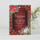 Invitation Poinsettia Gold Snowflakes Red Christmas Brunch (Debout devant)