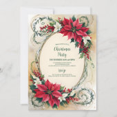 Invitation Poinsettia Holly Berries Fête de Noël Florale (Devant)