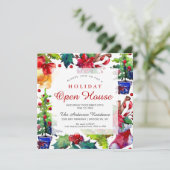 Invitation Poinsettia Holly Berry Orament Holiday Open House (Debout devant)