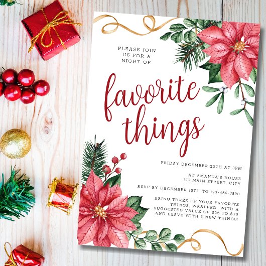 Invitation Poinsettia Noël Favorite Things Party
