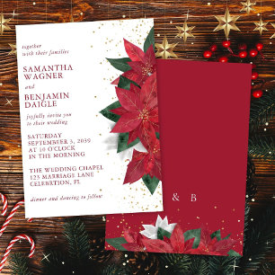Invitation Poinsettia Noël Floral Rouge Mariage élégant