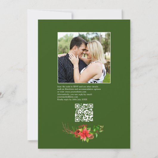 Invitation Poinsettia & Pine Noël Mariage charme QR Code (Dos)
