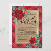 Invitation Poinsettia Plaid Tartan Kraft Noël rustique (Devant)