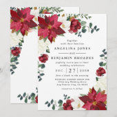 Invitation Poinsettia Red Winter Russe Mariage de Noël (Devant / Derrière)