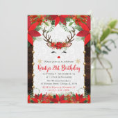 Invitation Poinsettia & Reindeer Face Noël Anniversaire (Debout devant)
