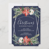 Invitation Poinsettia & roses blanches Dîner de Noël invitati (Devant)