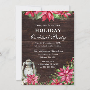 Invitation Poinsettia Rouge & Cocktail des Fêtes d'Hiver Lant