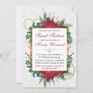 Invitation Poinsettia Rouge Élégant Sweet Sixteen