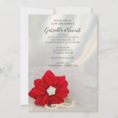 Invitation Poinsettia rouge et perles blanches Mariage d'hive (Devant)