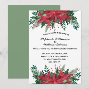 Invitation Poinsettia Rouge Fleurs d'Hiver Mariage de Noël