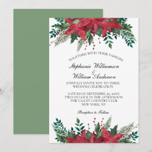Invitation Poinsettia Rouge Fleurs d'hiver Noël Mariage