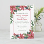Invitation Poinsettia Rouge Floral Élégant Mariage de Noël (Debout devant)