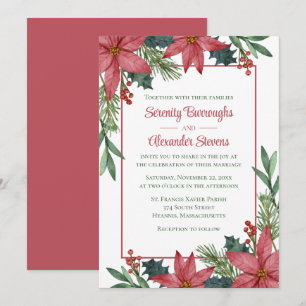 Invitation Poinsettia Rouge Floral Élégant Mariage de Noël