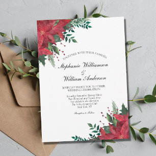 Invitation Poinsettia Rouge Floral Hiver Noël Mariage