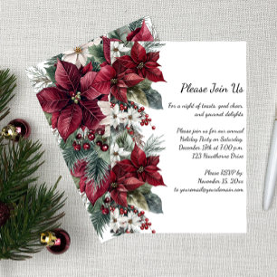 Invitation Poinsettia rouge foncé et blanc Soirée de Noël