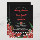Invitation Poinsettia rouge | Mariage de Noël en tableau noir (Devant / Derrière)