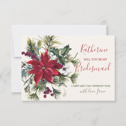 Invitation Poinsettia, sainte, pin Be my Bridesmaid (Devant)
