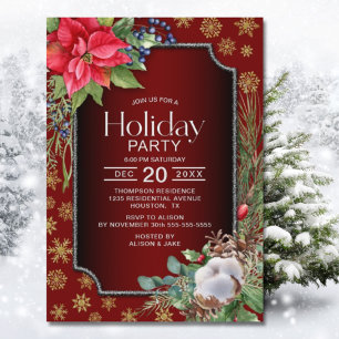 Invitation Poinsettia Snowflakes
