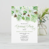Invitation Poinsettias blanches | Fête de Noël Pinecones Pine (Debout devant)