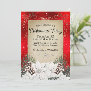 Invitation Poinsettias blanches florales d'hiver glamour sur 