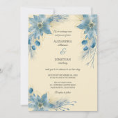 Invitation Poinsettias bleu et or moderne sur Mariage or (Devant)