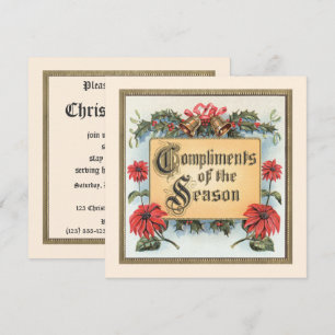 Invitation Poinsettias de Noël Vintage dans un cadre d'orneme