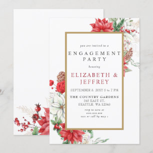 Invitation Poinsettias Gold Holly Noël