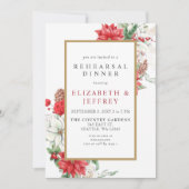 Invitation Poinsettias Gold Holly Répétition de Noël Dîner (Devant)