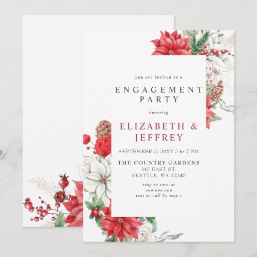 Invitation Poinsettias Holly Noël (Devant / Derrière)