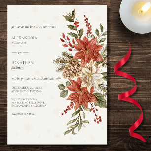 Invitation Poinsettias rouge et ivoire en neige sur Mariage i