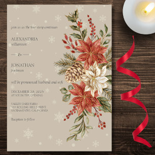 Invitation Poinsettias rouge et ivoire en neige sur Mariage T