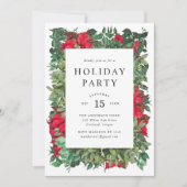 Invitation Poinsettias vintage & Fête de Vacances vertes (Devant)