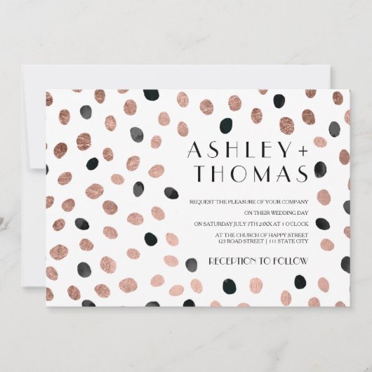 Invitation Point d'aquarelle noir or rose moderne mariage (Devant)