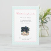 Invitation Point de polka bleu de rose de thé de jour de (Debout devant)