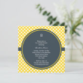 Invitation Point de polka monogramme blanc, jaune et charbon (Debout devant)