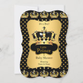 Invitation Point de polka or noir Baby shower Prince (Devant)